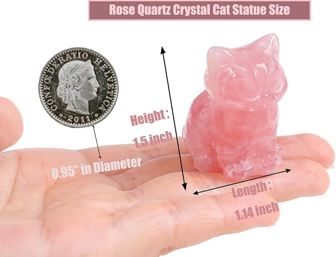 DUQGUHO Rose Quartz Cat Crystal Figurines - Lucky Cute Cat Statue for Room Desk Pink Decor Gifts 1PC