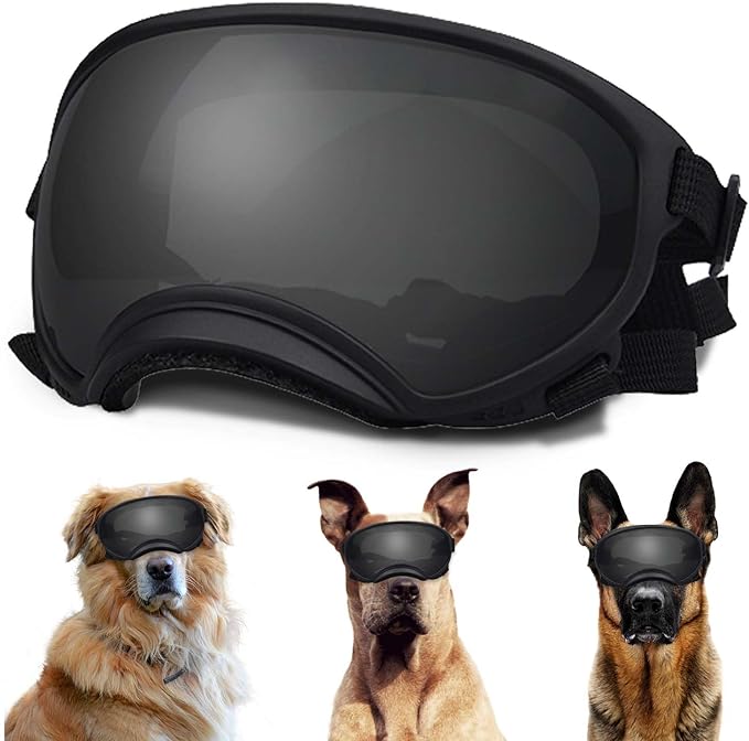 Medium Dog Sunglasses with Adjustable Strap UV Protection, Winproof Dog Puppy Sunglasses, Suitable for Medium Dog Pet Glasses, Dogs Eyes Protection,Soft Dog Goggles