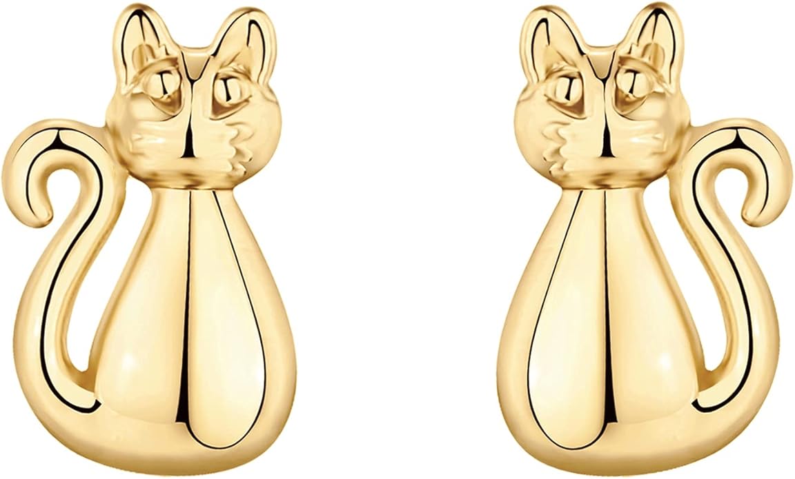 PAVOI 14K Gold Plated Sterling Silver Bar, Dot, Heart, Triangle, Star, Cat | Dainty Earrings for Women