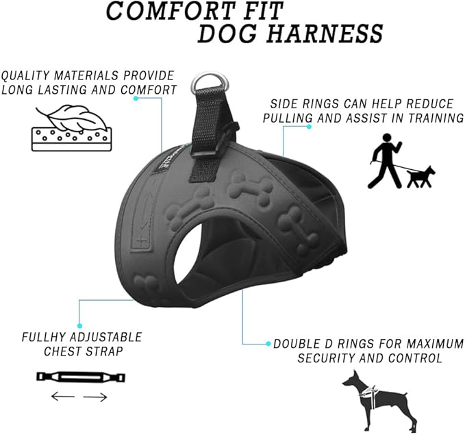Comfort Fit Dog Harness No Pull with Leash Clips Step in Harness for Small Sized Dogs Soft Padded All Weather Dog Vest with Easy Control No Escape Adjustable Buckles for Dogs & Puppies – Black XS