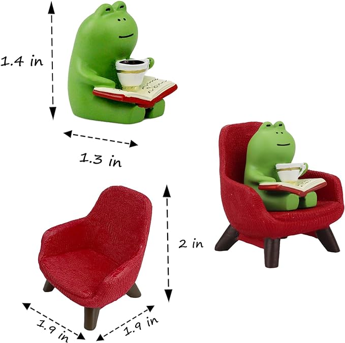 Miniature Frog Figurines - Funny Frog Sculpture for Shelf, Desk Decoration - Frog Desk Accessories - Perfect Cute Frog Gift for Frog Lovers (Red Sofa)