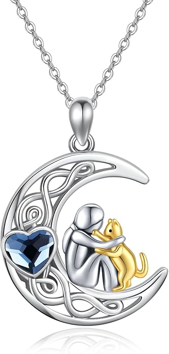 JUSTKIDSTOY Sterling Silver Cute Animal Pendant Necklace with Crystal Cat Pendant - Women's Cat Lovers Jewelry Gift