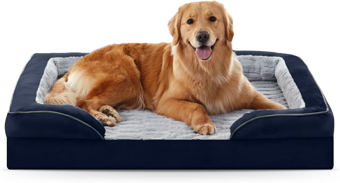 FURTIME Orthopedic Dog Bed for Extra Large Dogs - XL Washable Dog Sofa Beds Large, Supportive Foam Pet Couch Bed with Removable Washable Cover, Waterproof Lining and Nonskid Bottom, Navy Blue