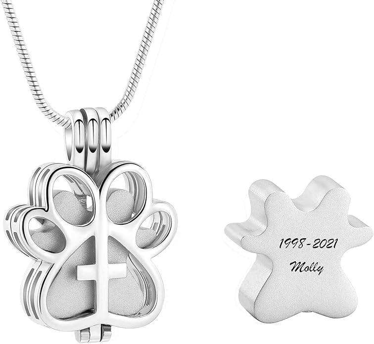 Pet Cremation Jewelry for Dog/Cat Paw Stainless Steel Memorial Locket Urn Necklace with Hollow Urn Cremation Jewelry for Ashes