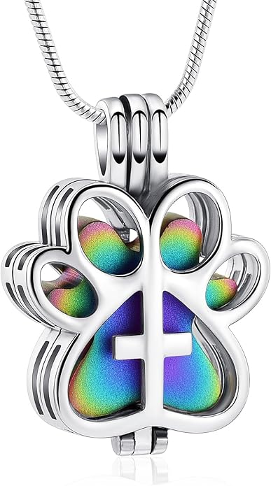 Pet Cremation Jewelry for Dog/Cat Paw Stainless Steel Memorial Locket Urn Necklace with Hollow Urn Cremation Jewelry for Ashes