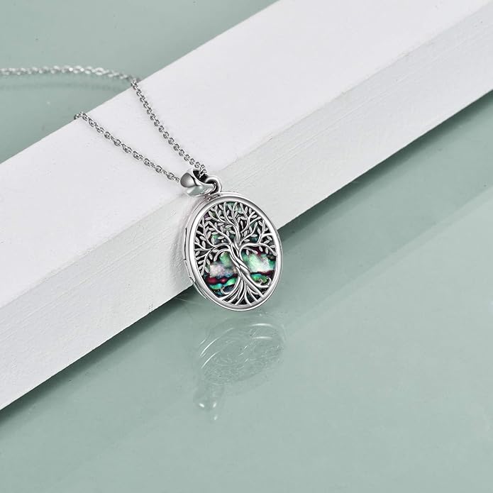 ONEFINITY Tree of Life Locket Necklace Sterling Silver Locket Necklace That Holds Pictures Tree of Life Locket Pendant for Women Wife Girlfriend