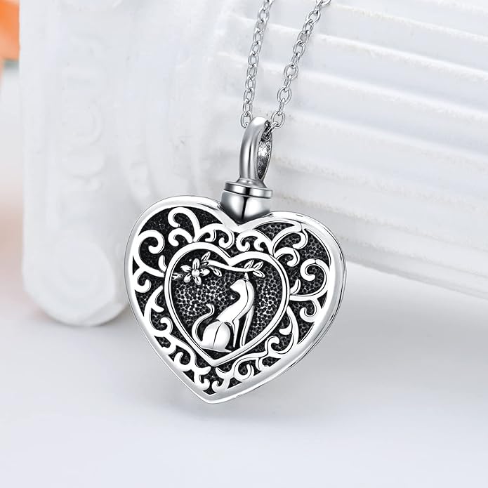 LONAGO Urn Necklace for Ashes 925 Sterling Silver Always in My Heart Keepsake Cremation Pendant Necklace