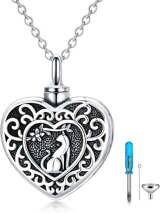 LONAGO Urn Necklace for Ashes 925 Sterling Silver Always in My Heart Keepsake Cremation Pendant Necklace