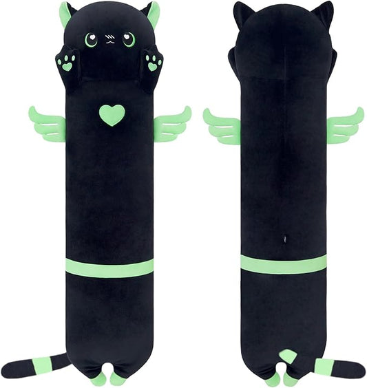 Giant Green Cat Pillow - Plush Long Body Kitten Pillow, Cute Stuffed Animal for Kids & Girlfriends (50cm/19.6inch)