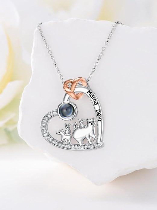 Mothers Day Gift for Mom 925 Sterling Silver Mama Bear/Dinosaur/Cat/Bird/Chicken Necklace with 1 2 3 4 5 Cubs Jewelry for Women Wife Grandma