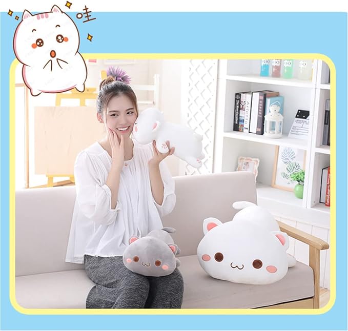 NatureMan Cute Kitten Plush Toy Stuffed Animal Pet Kitty Soft Anime Cat Plush Pillow, Plush cat Doll Pillow Toys Children's (Gray)