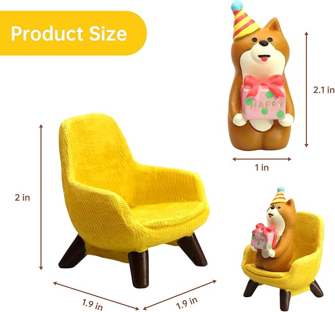 Cute Mini Puppy Holding Gift Figurine - Resin Dog for Office, Home Decoration for Dog Lovers - Yellow Sofa