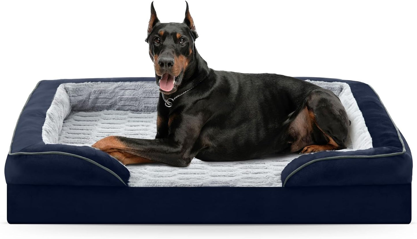 FURTIME Orthopedic Dog Bed for Extra Large Dogs - XL Plus Washable Dog Sofa Beds, Supportive Foam Pet Couch Bed with Removable Washable Cover, Waterproof Lining and Nonskid Bottom, Navy Blue