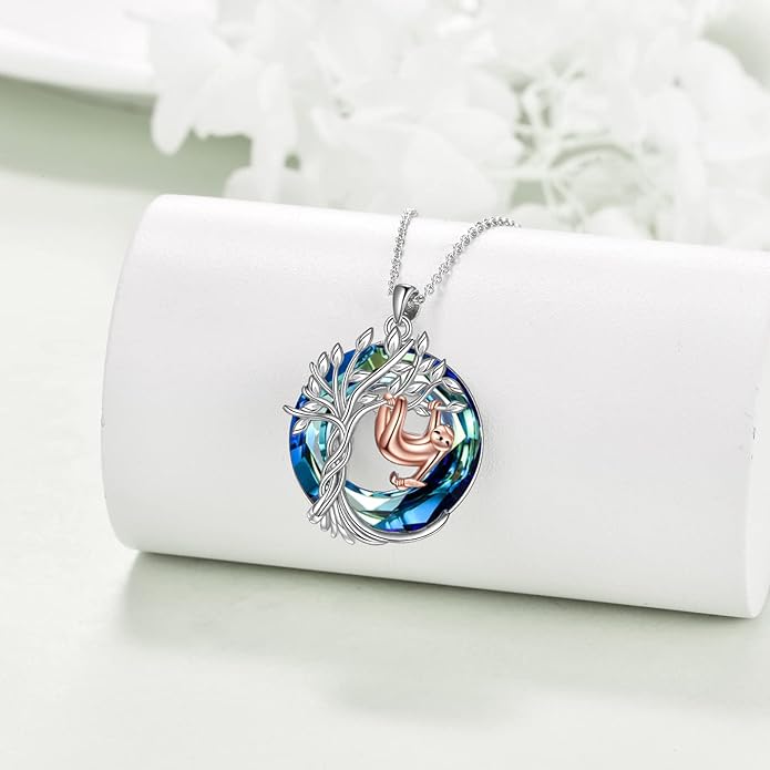 TOUPOP Tree of Life Animal Necklace 925 Sterling Silver Crystal/Abalone Shell Animal Pendant Jewelry Birthday Mothers Day Gifts for Women Mom Wife Her