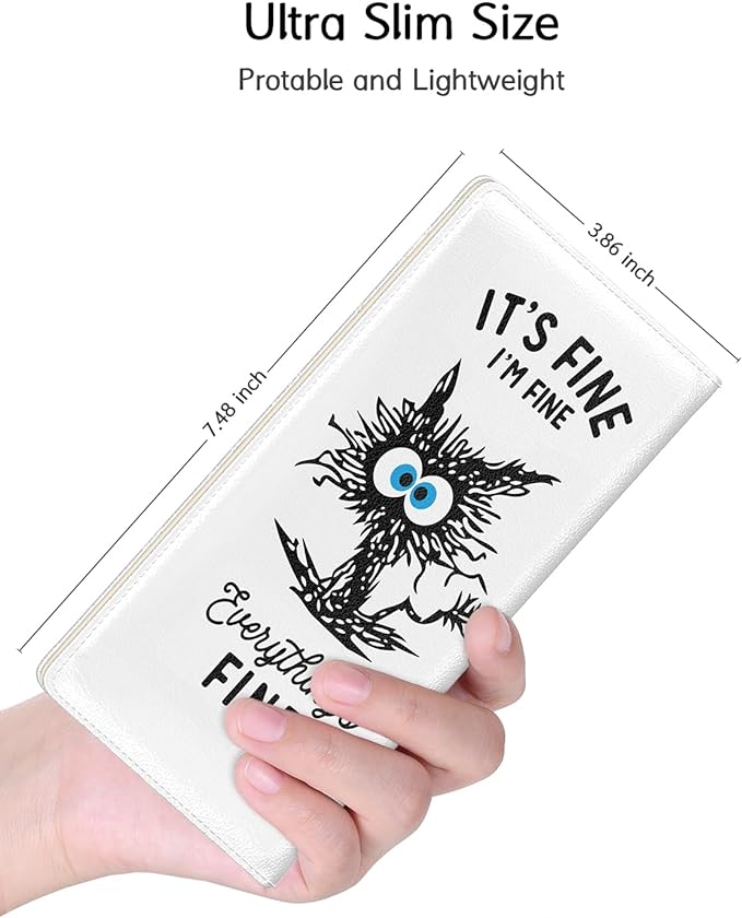 Nipichsha Womens Wallet, RFID Slim Wallets for Women, Thin Ladies Credit Card Holder Purse, Cute Leather Bifold Clutch Billfold with 11 Card Slots & ID Window, Fine Cat