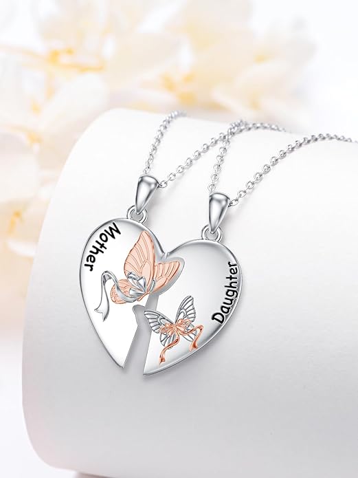 OCJ Mother Daughter Matching Necklaces 925 Sterling Silver Animals Matching Necklace for Mom Daughter 2 Pcs Matching Heart Pendant Birthday Mothers Day Gifts for Mom and Daughter