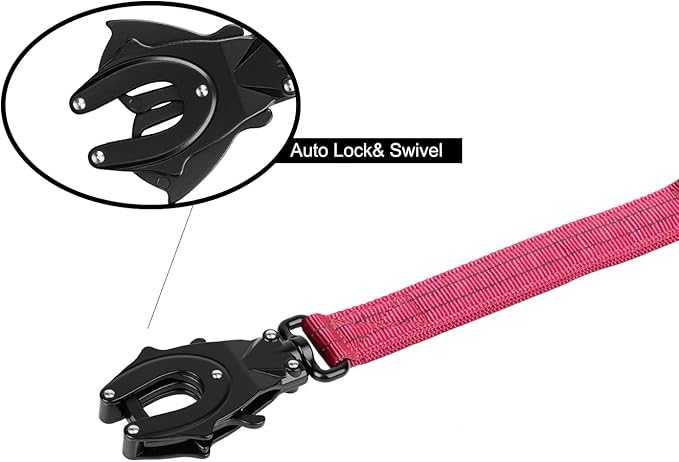 ICEFANG Tactical Dog Leash,K9 Training Walking Bungee Lead with 2 Control Handle,Heavy Duty Quick Release Metal Clasp,for Medium Large Breed (Reflective Pink, 6 FT)