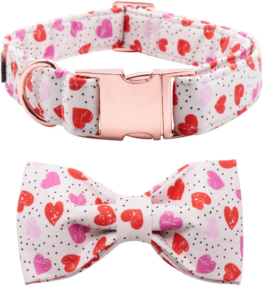 Lionet Paws Valentines Day Dog Collar with Bowtie, Dog Bowtie Collar with Metal Buckle for Dogs, Adjustable Comfortable Dog Collar Girl Boy, S, Neck 10-16 in