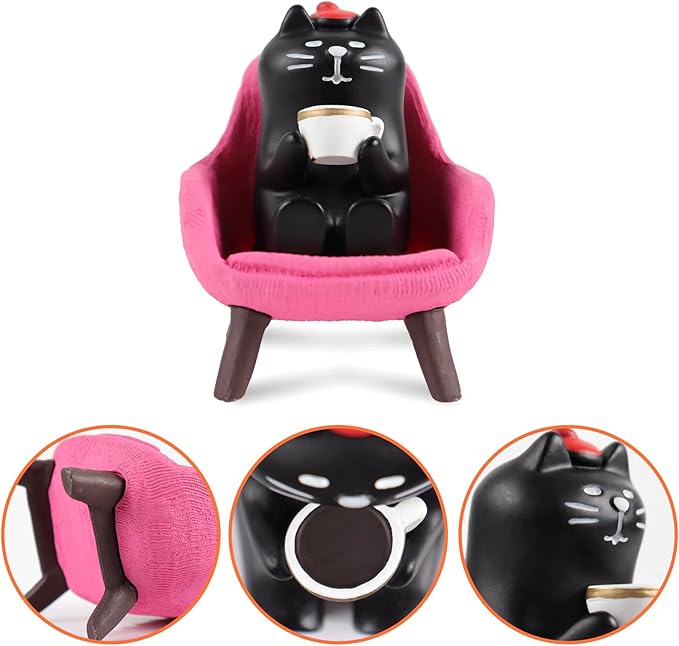 Cat Figurines Pink Desk Accessories Trinkets Cat Gifts for Cat Lovers Office Bookshelf Decor for Women Funny Gifts for Women