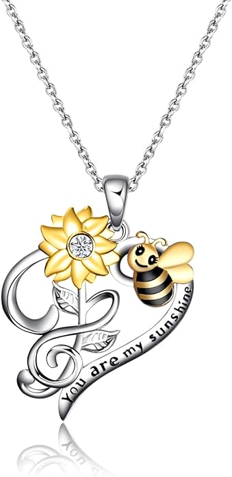LUHE Bee Necklace 925 Sterling Silver Honeycomb Cute Flower Pendant Necklaces for Women Gifts for Her Women