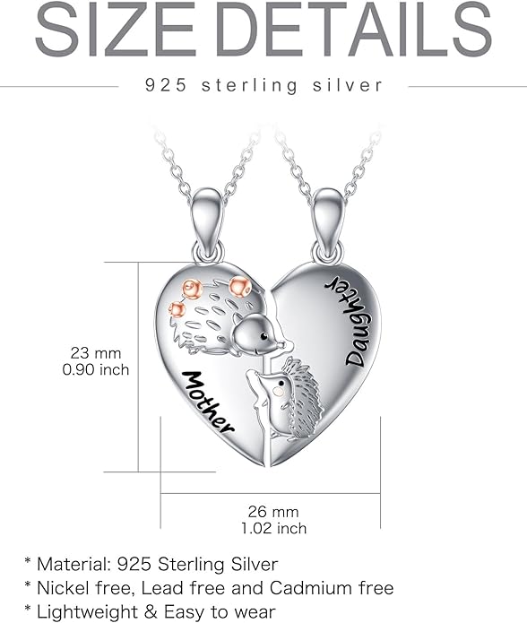 OCJ Mother Daughter Matching Necklaces 925 Sterling Silver Animals Matching Necklace for Mom Daughter 2 Pcs Matching Heart Pendant Birthday Mothers Day Gifts for Mom and Daughter