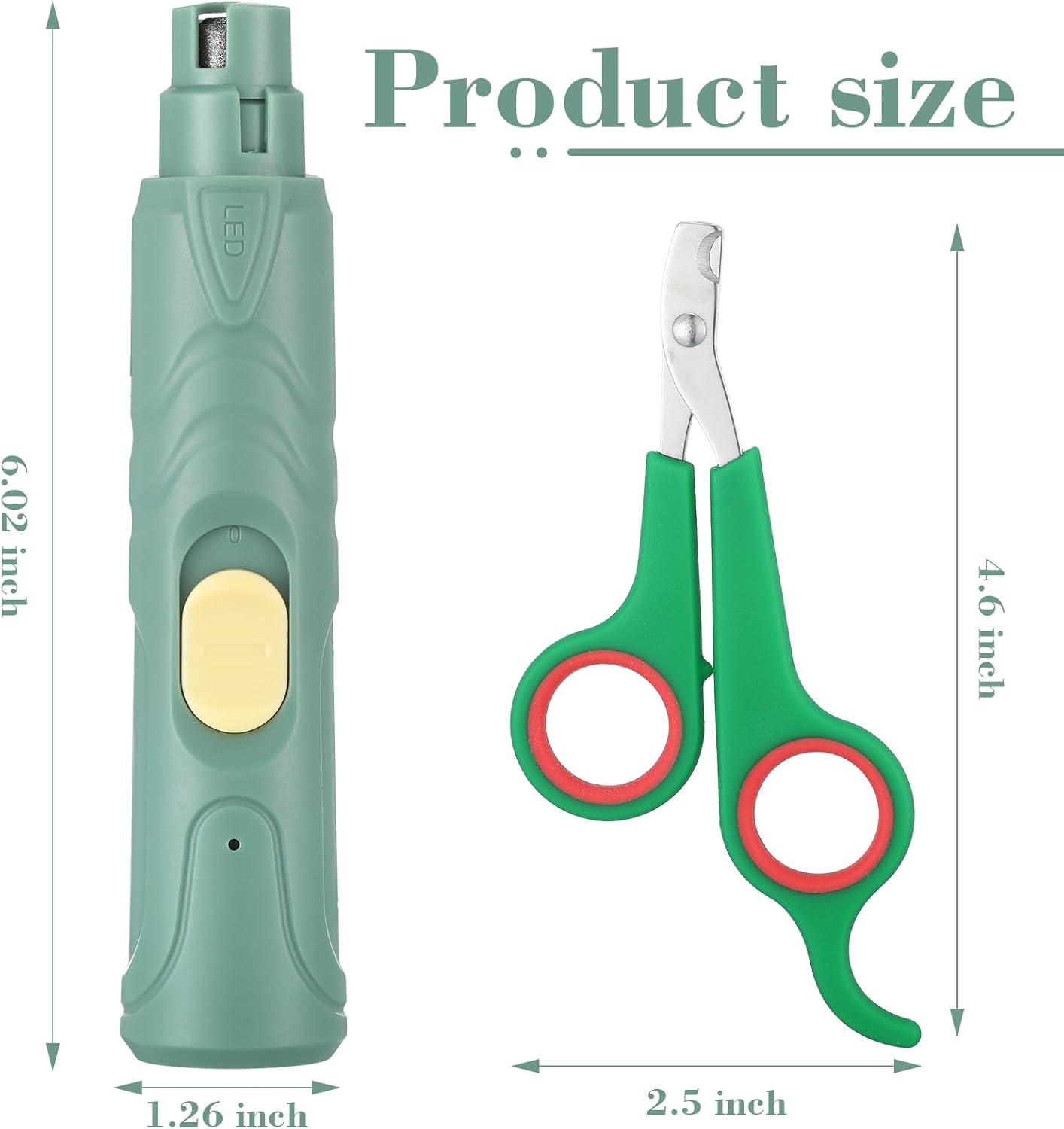 Lasnten 2 Pcs Bird Nail Grinder with Bird Nail Clipper Bird Nail Trimmer Bird Nail File with LED Lamp Grooming Tool for Bird Parrot Budgerigars Parakeets Myna Conure Finches Lovebirds (Green)