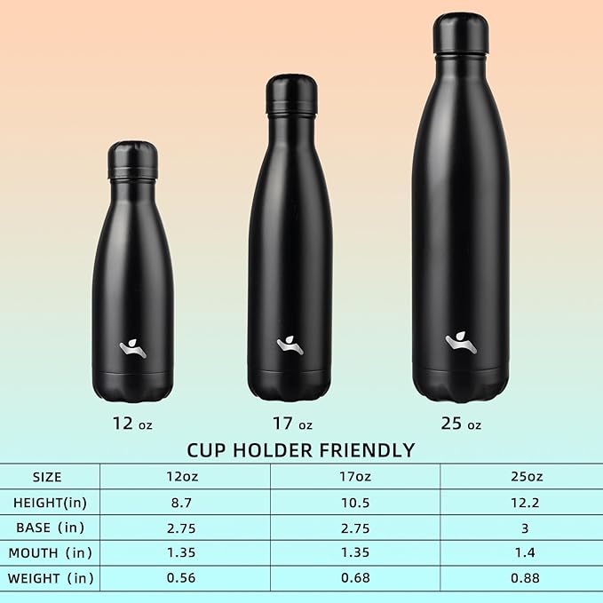 Insulated Water Bottles,25 oz Double Wall Stainless Steel Vacumm Metal Flask for Sports Travel,Midnight Black