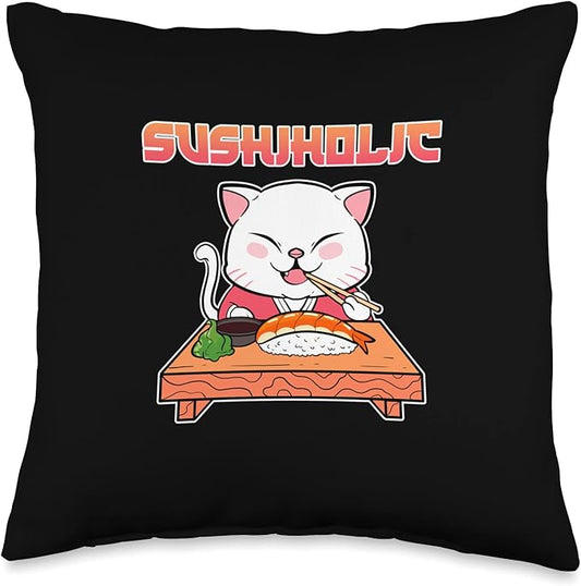 Sushi Cat Anime Figure Seafood Foodie Manga Merch Sushiholic Throw Pillow