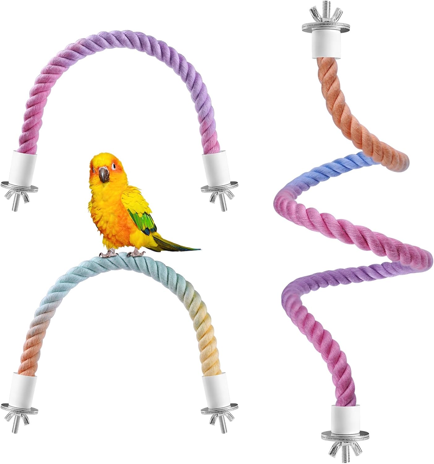 3 Pcs Bird Rope Perches Gradient Color, Bendable Parrot Bird Perch Rope Stand for Cage, Stand Climbing Stand Toy for Cockatiels, Lovebirds, Budgies, Parakeets (2 Short + 1 Long)