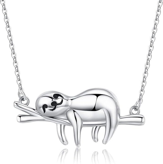 JUSTKIDSTOY Sloth Necklace Sterling Silver “Slow Down Be Happy” Slider Sloths Stuffed Animal Pendant Jewelry Charm Gifts for Women