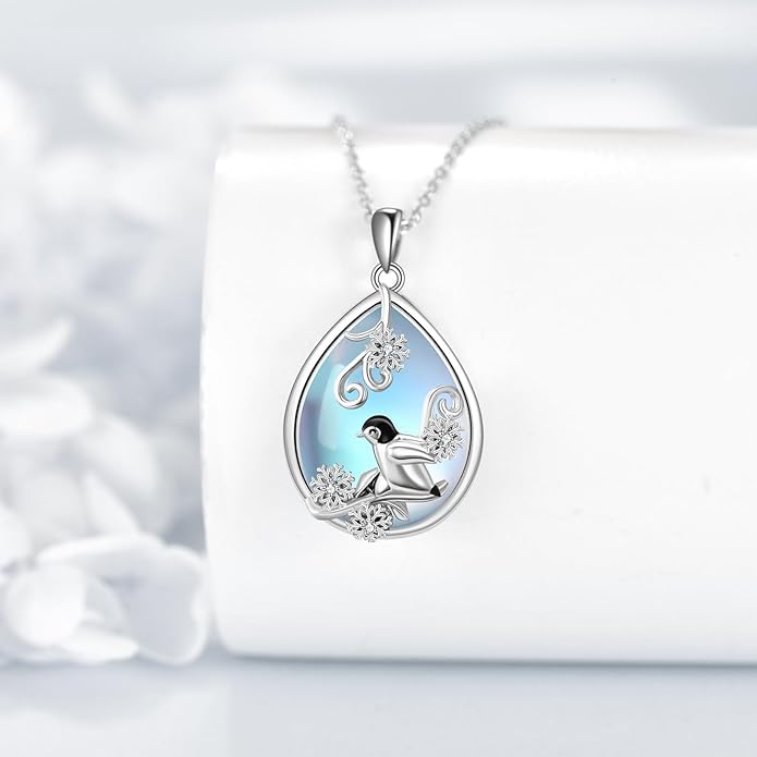 KQF Dragonfly/Butterlfy/Cat/Jellyfish/Bunny/Axolotl/Bee/Mermaid/Hummingbird/Elephant Necklace for Women Sterling Silver Moonstone Pendant Necklace Dragonfly Jewelry Gifts for Women