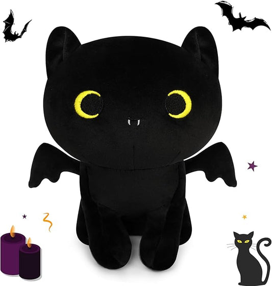 Halloween Cat Plush, Black Cat & Bat Plushies for Kids, Soft Stuffed Animal, Party Favor