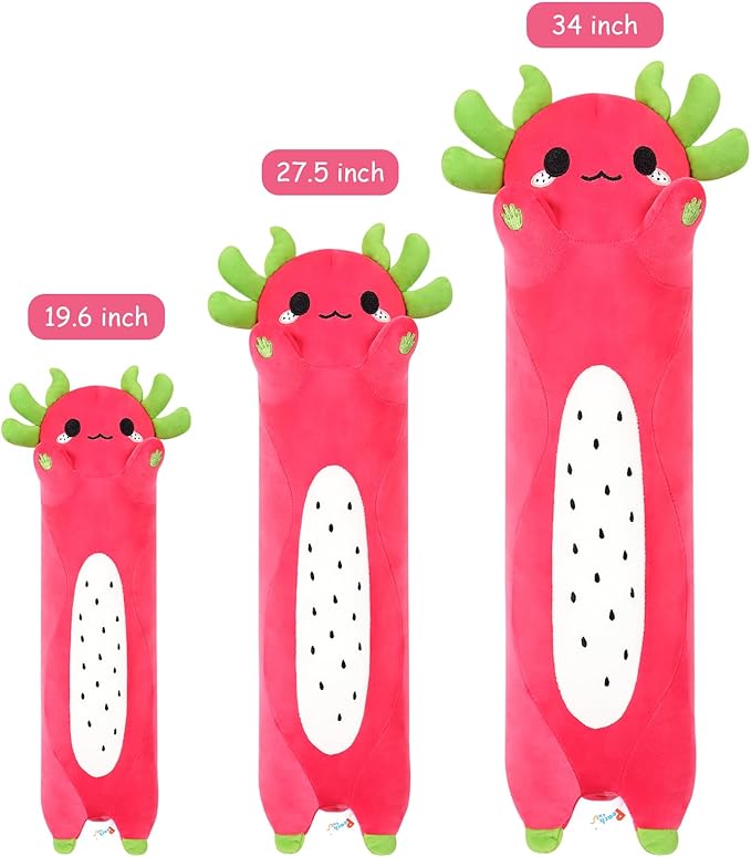 PEACH CAT Long Dragon Fruit Axolotl Stuffed Animal Kawaii Pitaya Axolotl Plush Pillow Toy for Girls and Boys 34"