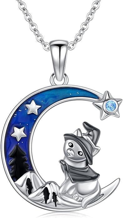 Witch Cat/Raven/Moon phase Necklace 925 Sterling Silver Celtic knot Pendant Gothic Jewelry Gifts for Women