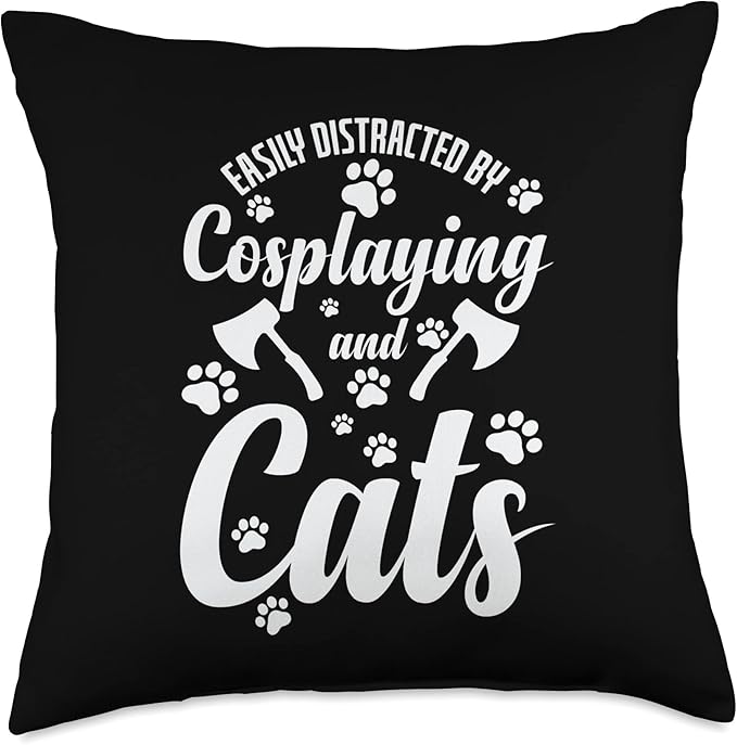 Easily Distracted By Cosplaying And Cats Figure Throw Pillow