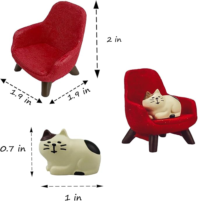 Miniature Cat Figurines with Small Sofa - Resin Mini Cat Figures, Kitten Miniature Desk Accessories - Perfect Cute Cat Gift for Cat Lovers (Red Sofa)