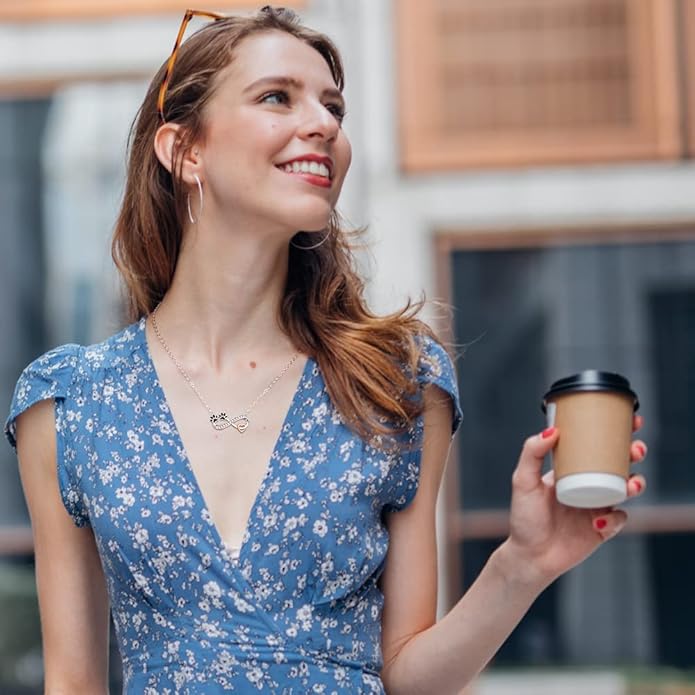 Dog Cat Paw Print Necklace for Women Sterling Silver Infinity Necklaces Memorial Gifts Black Puppy Paw Heart Crystal Pendant