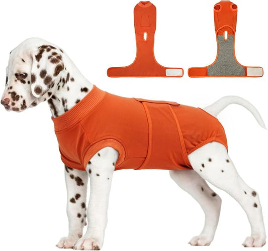 FUAMEY Dog Recovery Suit Male,Dogs Surgery Neuter Suits Puppy Spay Shirts for Female Protect Dog's Skin Anti Licking Abdominal Wounds Doggie Onesie Pet Bodysuit Alternative to Cone Orange S