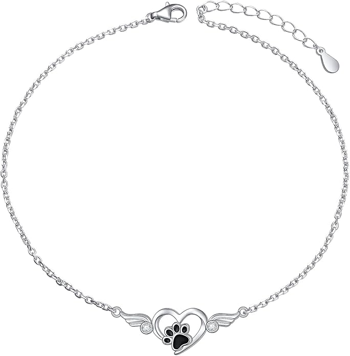 FLYOW 925 Sterling Silver Cute Paw Print Forever Love Heart Pendant Necklace/Bracelet/Stud Earrings Gift for Women, Box Chain 18"