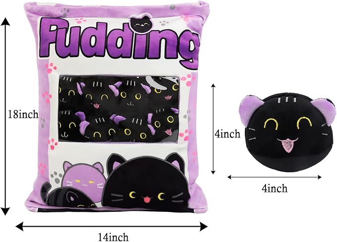Plush Pillow Throw Pillow, Removable Black Cat Stuffed Animals Plush Toys, Bag of Cat Plushies, Stuffed Cat Plush Pillow Gift for Kids Sofa Chair Decorative Pillow, 8 Cute Black Cat (Purple)