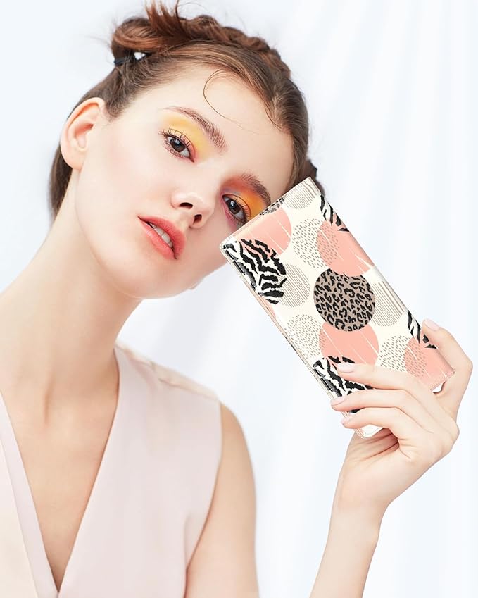 Nipichsha Womens Wallet, RFID Slim Wallets for Women, Thin Ladies Credit Card Holder Purse, Cute Leather Bifold Clutch Billfold with 11 Card Slots & ID Window, Boho Leopard Print