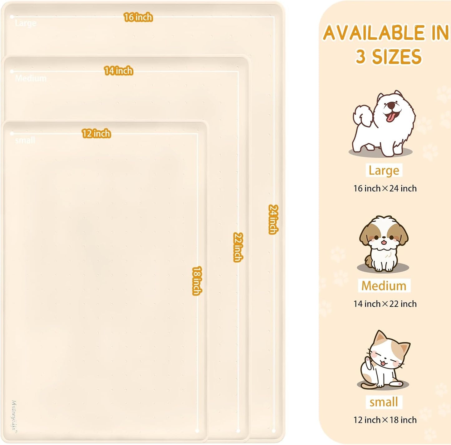 MateeyLife Silicone Cat & Dog Food Mat for Floors Waterproof, Anti-Slip Dog Bowl Mats for Food and Water, Pet Feeding Mats with Lip to Prevent Spills, Pet Placemat for Messy Drinkers to Protect Floors