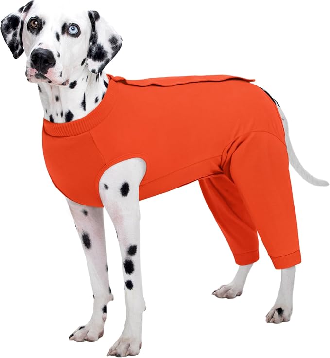 Kuoser Dog Recovery Suit for Rear Legs, Dog Surgical Suit with Pants Cover to Prevent Licking Wounds, Dog Onesie for Surgery Female Spay Male Neuter, Anti Licking Dog Recovery Leg Sleeve, Orange 4XL