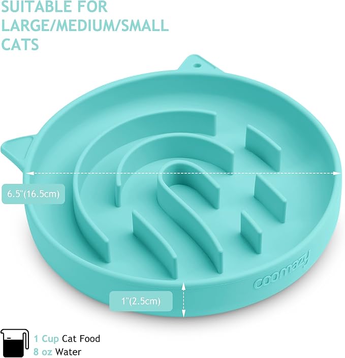 Coomazy Silicone Slow Feeder Dog Cat Bowls, Interactive Puzzle Toy for Pets Dry/Wet Food Training, Keeps Dogs Cats Busy, Prevents Puppy Kitty Overeating (Cyan, 1.4 Cup)