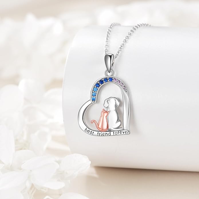 CRMAD Cat Dog Necklace for Women Sterling Silver Cute Animal Heart Pendant