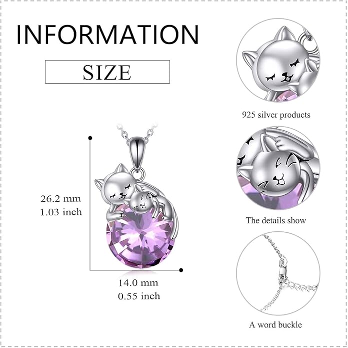 Cat Necklace Sterling Silver Cat Pendnat with Rose Quartz Pearl Jewelry Gifts for Women Cat Lovers