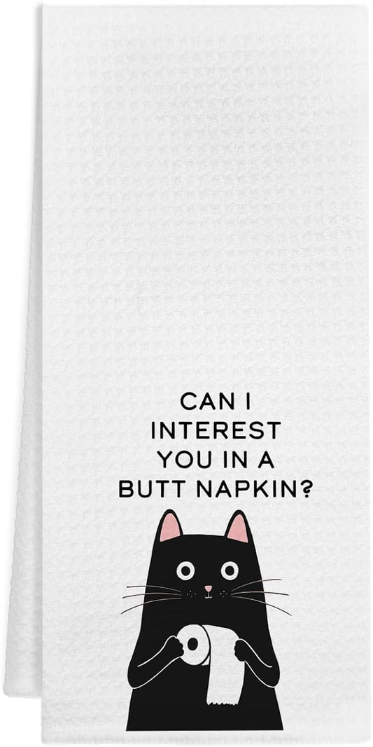 Funny Black Cat Bathroom Hand Towels, Can I Insert You in a Butt Napkin Hand Towels for Bathroom Decor, 16x24 Inch