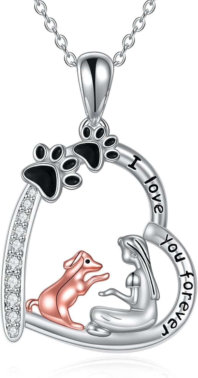 Dog Necklace Gifts for Her Women Dog Lover Sterling Silver Dog Love Heart Paw Puppy Birthday Jewelry GIfts