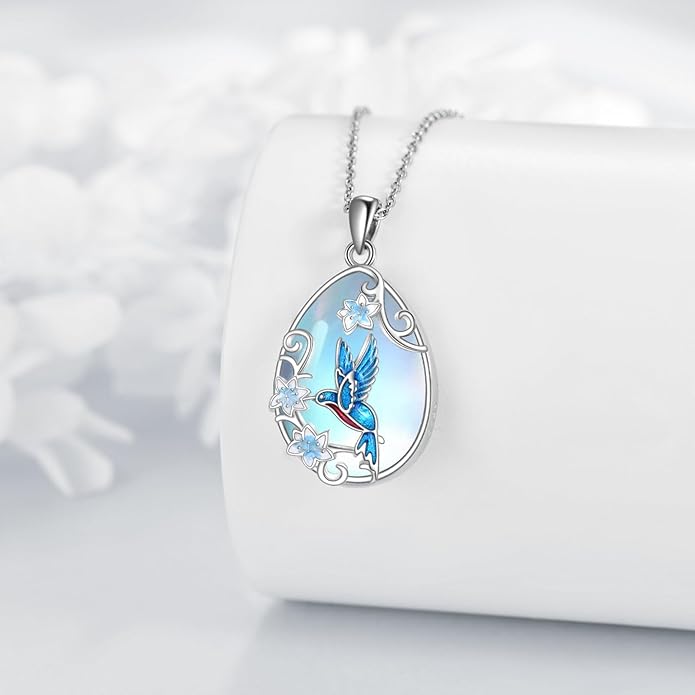 LUHE Moonstone Necklace 925 Sterling Silver Fox/Axolotl/Cat/Raccoon/Penguin/Frog/Panda/Highland Cow Pendant Necklace Animal Jewelry Gifts for Women