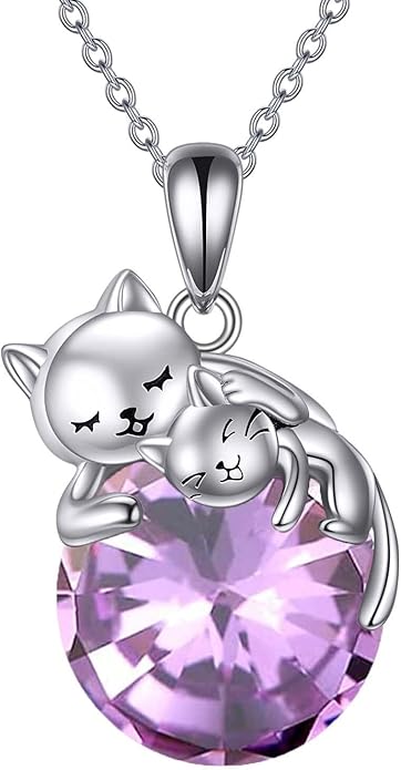 Cat Necklace Sterling Silver Cat Pendnat with Rose Quartz Pearl Jewelry Gifts for Women Cat Lovers